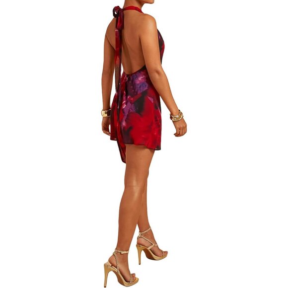 Women's Tie Dye Cowl Neck Mini Dress Polyester Halter Night Out - Picture 3 of 5